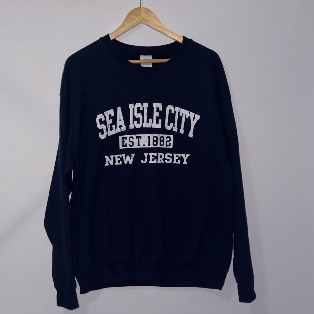 Gildan Sea Isle City New Jersey Navy Blue Sweatshirt Unisex size Large